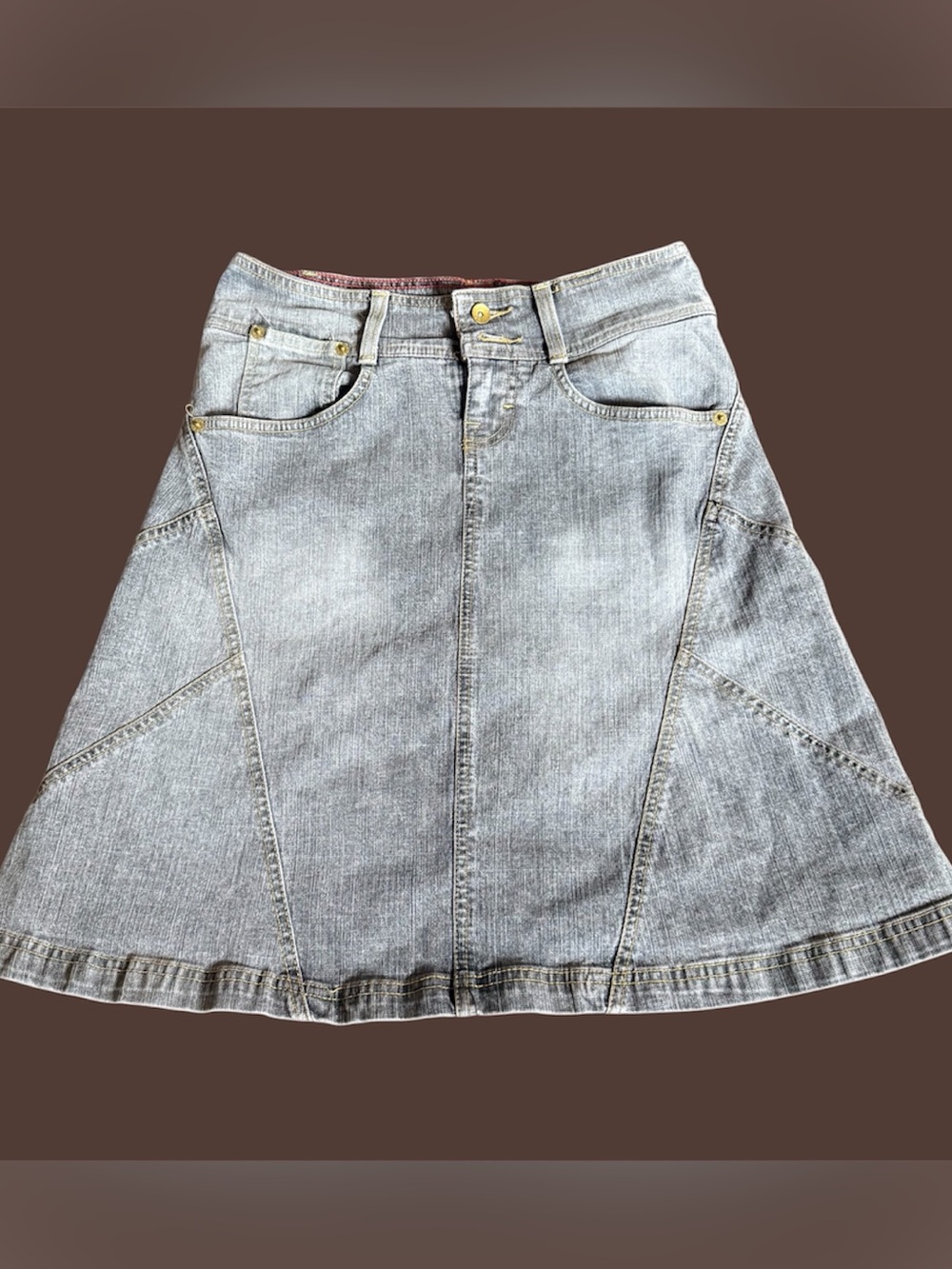 Y2K GLO jeans Light Gray A-Line Denim Skirt With Rhinestone Details